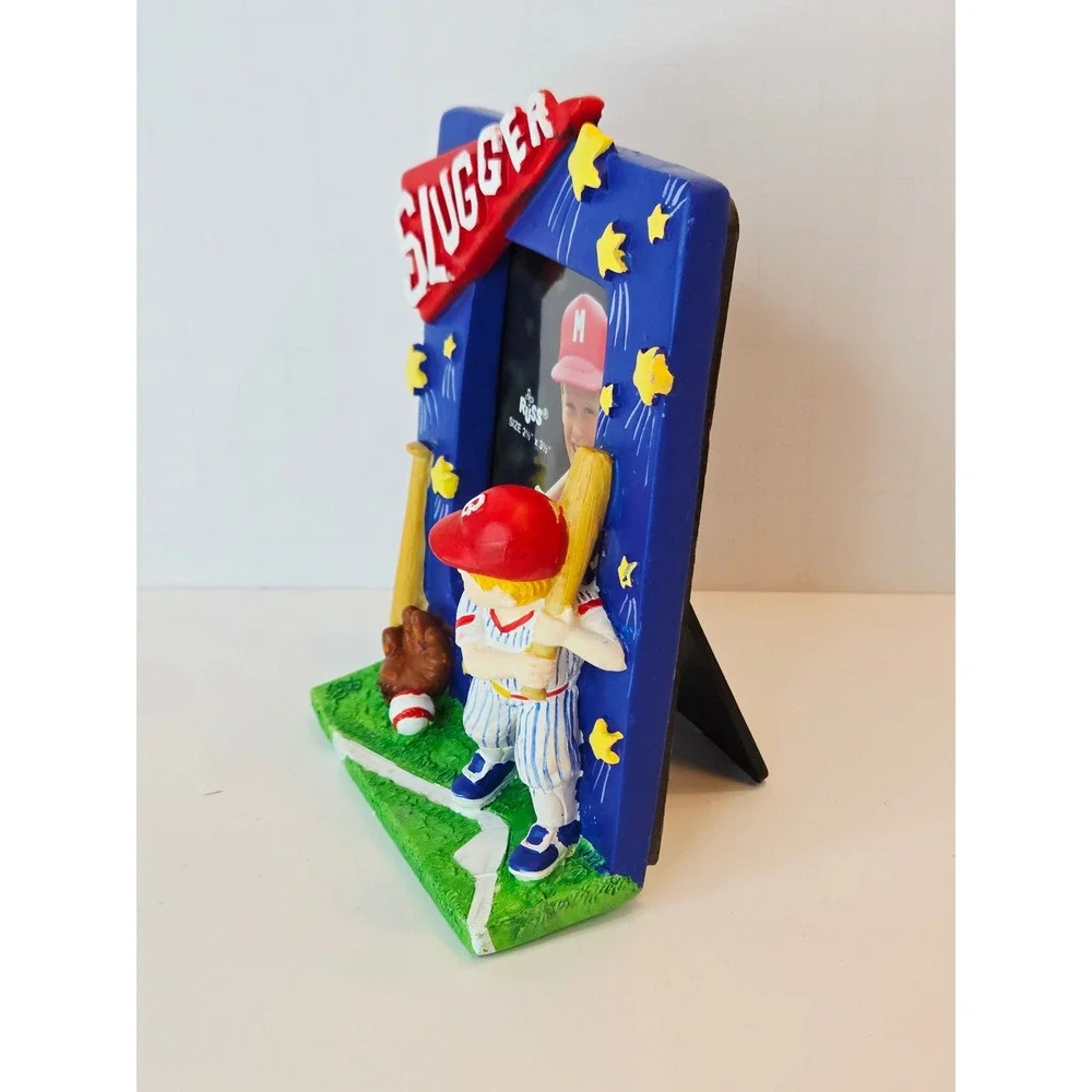 Russ Berrie Slugger Baseball Picture Frame Blue Red 3D Resin 14542 2.5x3.5 Photo